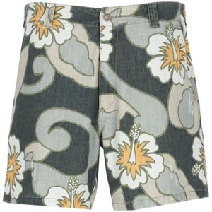 Erl, Korte broeken, Heren, Grijs, S, Katoen, Gele Hibiscus Print Bermuda Shorts