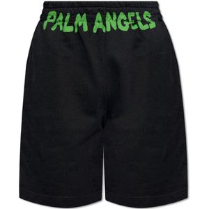 Palm Angels, Korte broeken, Heren, Zwart, S, Katoen, Bedrukte shorts