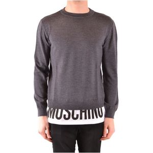 Moschino, Truien, Heren, Grijs, S, Leer, Klassieke Paarse Gebreide Trui