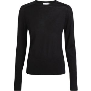 Calvin Klein, Truien, Dames, Zwart, S, Wol, Zwarte Extra Fijne Wol Crew Pullover