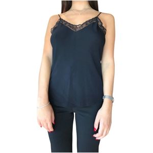 Patrizia Pepe, Tops, Dames, Zwart, S, Zwart Kant Logo Hemdje