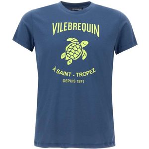 Vilebrequin, Tops, Heren, Blauw, M, Katoen, Blauw Schildpad Print Katoenen T-shirt