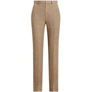 Polo Ralph Lauren, Broeken, Dames, Bruin, XS, Linnen, Gedrukte Prince of Wales Linnen Tweed Broek