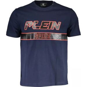 Plein Sport, Tops, Heren, Blauw, 2Xl, Katoen, Blauw Ronde Hals T-shirt met Print Detail