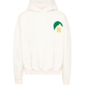 Rhude, Sweatshirts & Hoodies, Heren, Wit, XL, Katoen, Ivoor Katoenen Jersey Hoodie met Grafische Logo Print