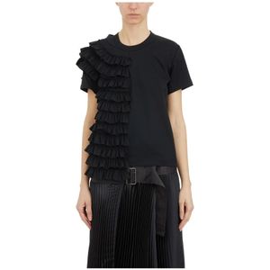 Comme des Garçons, Ruffle T-Shirt Zwart, Dames, Maat:M