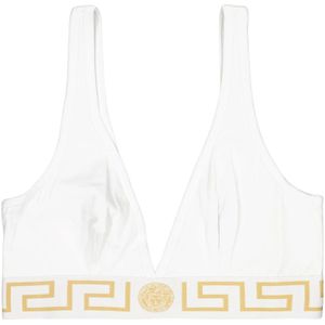 Versace, Ondergoed, Dames, Wit, XL, Katoen, Medusa V-hals Bralette met Greca Print
