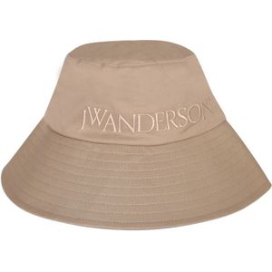 JW Anderson, Accessoires, Dames, Beige, S, Katoen, Verstelbare bucket hoed met tonale logo
