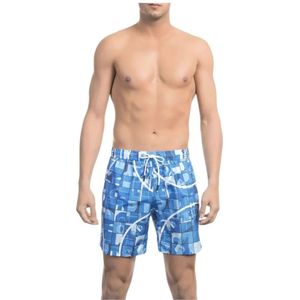 Bikkembergs, Badkleding, Heren, Veelkleurig, S, Polyester, Elegante blauwe zwemshorts met allover print