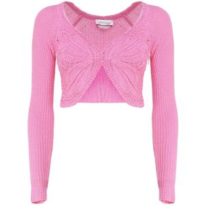 Blumarine, Truien, Dames, Roze, XS, Katoen, Roze Butterfly Sweater