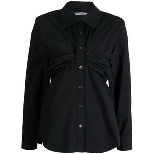 Alexander Wang, Blouses & Shirts, Dames, Zwart, XS, Katoen, Zwarte katoenen shirt met gerimpelde details