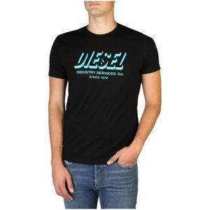Diesel, Logo Versierde Slim Fit T-Shirt Zwart, Heren, Maat:S