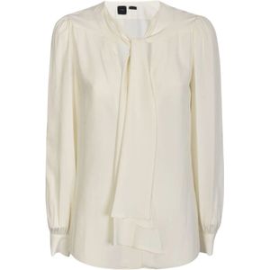 Pinko, Blouses & Shirts, Dames, Beige, M, Witte Strik Knoopshirt