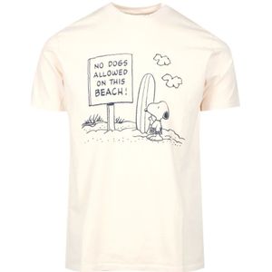 Roy Roger's, Tops, Heren, Beige, M, Katoen, Beige Peanuts Print Katoenen T-Shirt