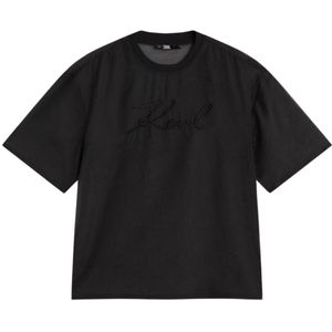 Karl Lagerfeld, Organza Signature Oversized T-shirt Zwart, Dames, Maat:M