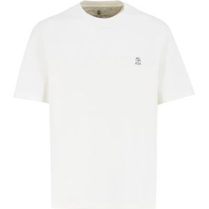 Brunello Cucinelli, Heren Klassiek Logo T-Shirt Wit, Heren, Maat:L