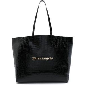 Palm Angels, Tassen, Dames, Zwart, ONE Size, Zwarte en Gouden Logo Winkel Tas