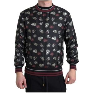 Dolce & Gabbana, Sweatshirts & Hoodies, Heren, Zwart, XL, Zijden Crewneck Sweater met Ring Print