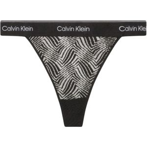 Calvin Klein, Zwart Kant Gedrukt Semi-Transparante Slip Zwart, Dames, Maat:M