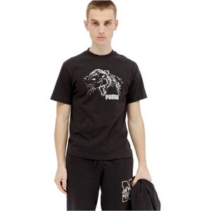 Puma, Tops, Heren, Zwart, M, Katoen, Grafische Logo Print Katoenen T-Shirt