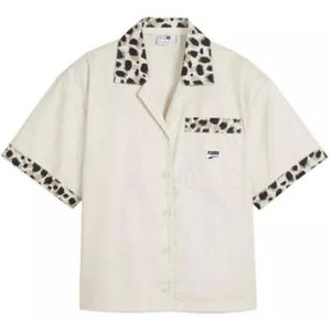 Puma, Blouses & Shirts, Dames, Beige, L, Beige Casual Shirt met Kitten Print