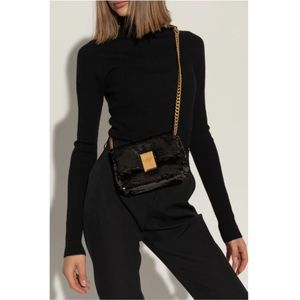 Balmain, Tassen, Dames, Zwart, ONE Size, Katoen, Zwarte Glanzende Flap Tas