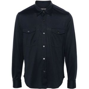Tom Ford, Overhemden, Heren, Blauw, L, Katoen, Casual Shirts