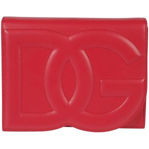 Dolce & Gabbana, Tassen, Dames, Rood, ONE Size, Rode Leren DG Logo Schoudertas