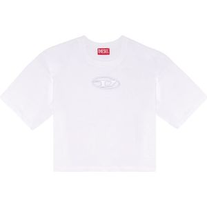 Diesel, Boxy T-shirt with embroidered D Wit, Dames, Maat:S