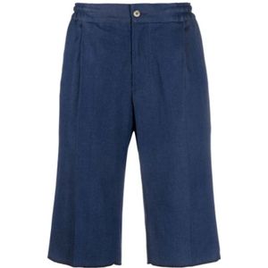 Kiton, Korte broeken, Heren, Blauw, XL, Denim, Elastische denim shorts
