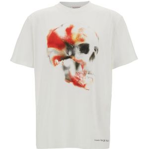 Alexander McQueen, Tops, Heren, Wit, L, Katoen, T-shirt met schedelprint in wit