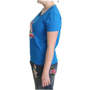 Moschino, Tops, Dames, Blauw, S, Katoen, Blauwe Driehoek Grafische Katoenen Tee