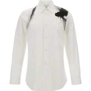 Alexander McQueen, Overhemden, Heren, Wit, M, Katoen, Witte Overhemd met Contrasterende Print en Klassieke Kraag
