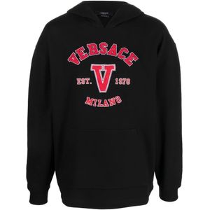 Versace, Sweatshirts & Hoodies, Heren, Zwart, M, Stijlvolle Zwarte Sweatshirt voor Mannen