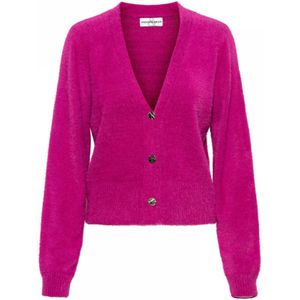 &Co Woman, Fancy Gebreid Lang Mouw Vest Roze, Dames, Maat:L