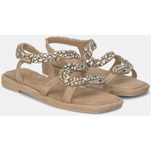 Alma EN Pena, Schoenen, Dames, Beige, 42 EU, Leer, Slangen versierde vierkante teen sandaal