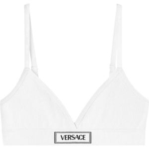 Versace, Logo Patch Triangle V-Neck Ondergoed Wit, Dames, Maat:L
