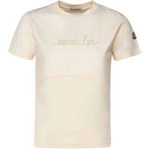 Moncler, Tops, Dames, Wit, XS, Katoen, Witte Katoenen Jersey Crew Neck T-shirt