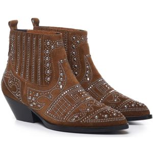 Bibi Lou, Schoenen, Dames, Bruin, 38 EU, Suède, Suede Texaanse Laarzen met Metalen Studs