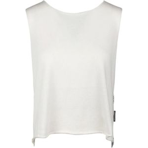 Alessia Santi, Mouwloze Gebreide en Canvas Top Wit, Dames, Maat:M