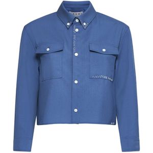 Marni, Blouses & Shirts, Dames, Blauw, S, Wol, Blauwe Wol Korte Overhemd