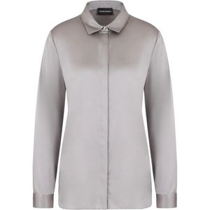 Emporio Armani, Blouses & Shirts, Dames, Grijs, XS, Satijn, Zijden Satijnen Klassieke Kraag Shirt