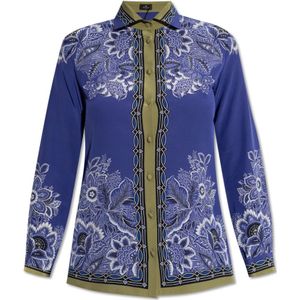 Etro, Blouses & Shirts, Dames, Blauw, S, Zijden shirt met print
