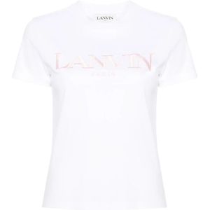 Lanvin, Geborduurd Logo T-shirt Wit, Dames, Maat:S