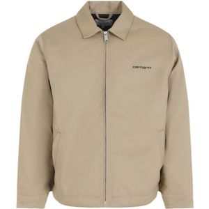 Carhartt Wip, Jassen, Heren, Beige, L, Katoen, Zwarte Leren Script Jas