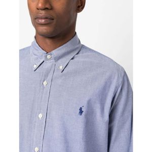 Polo Ralph Lauren, Overhemden, Heren, Blauw, L, Katoen, Blauw Geborduurd Logo Overhemd