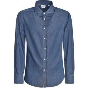 Brunello Cucinelli, Donker Denim Overhemd voor Heren Blauw, Heren, Maat:S