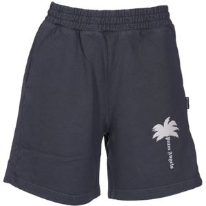 Palm Angels, Korte broeken, Heren, Grijs, S, Grijze Logo Bermuda Shorts Elastische Taille
