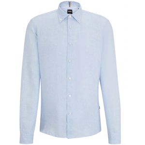 Hugo Boss, Overhemden, Heren, Blauw, L, Linnen, Boss linnen shirt Liam