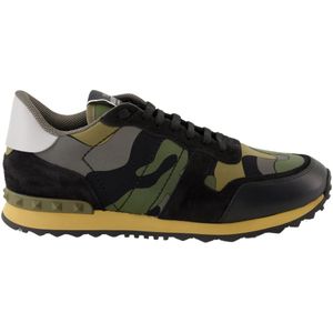 Valentino Garavani, Schoenen, Heren, Veelkleurig, 41 EU, Leer, Rockrunner Baskets Groene Leren Sneakers